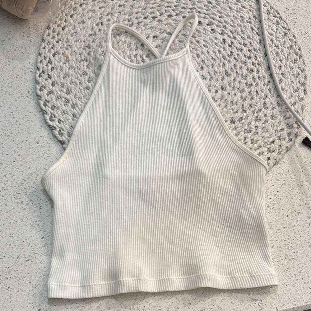 White Ribbed Halter Top